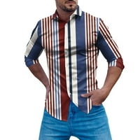 Muška majica modna casual prugasta boja blokirajući rever gumb manžete dugih rukava majica za muškarce