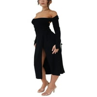 Ženska bodysuit Split haljina Čvrsta boja kvadratni vrat dugih rukava bez rukava jednodijelna midi haljina