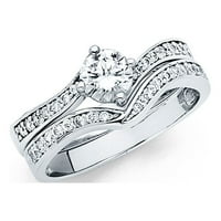Jewels 14k Bijelo zlato okruglo kubično cirkonij CZ Vjenčani opseg i angažman mladenkini prsten dva