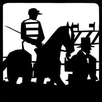 Silueta jockeyja na konju na utrkama Poster Print by ®h l Oakley Mary Evans