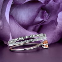 Prekrasna Art Deco 2. Round Cut Morgatit i dijamantni prsten za uključivanje, vjenčani prsten, dva podudarna traka u srebru u Sterling sa 18k bijelim zlatnim poklonom za nju, obećavaju prsten