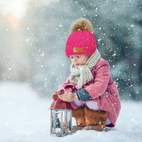 Zimski kaps bebe bebe šešir čvrsti kabeli pleteni gust toplo ugodno s Fau Fuzzy fur pompom manžedno-kravata