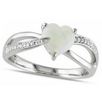Bijeli opal u obliku srca i dijamantski prsten u srebru