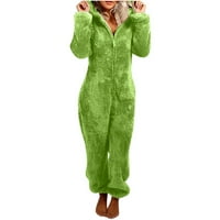 Pad uštede runa pidžama za žene Zimska topla zacrvena ne-noge Onesie Loungewear Pajama Green