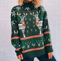 Žene pada modni džemperi za žene, umfun božićni ekran snježne pahulje božićne drvce dame casual tisak dugih rukava pulover sa pulover na vrhu