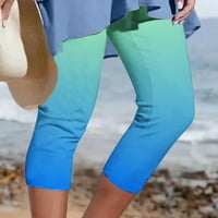 Viikei teretne hlače Žene posteljine za žene Ljetne hlače široke noge za žene Ženske atletičke obrezive hlače cvjetne ispis Ležerne prilike na plaži Elastične struke