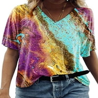 HAITE Ljetni vrhovi za žene print majica kratki rukav casual bluza tunika TOP