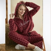 Ženski juniorski pamuk crveni trenerke slatka tiskana polka dots dukserica dugačke hlače Loungewear PJ set - s