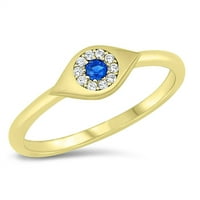 Plava i bistri kubni cirkonijski petite zli prsten za oči žuti zlatni ton sterling srebrna veličina
