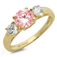 1.5ct okrugli rez ružičasti simulirani dijamant 14k žuto zlato graviranje izjava godišnjica angažovanja