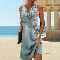 Duixinghas boemska ljetna haljina za žene bez rukava V-izrez cvjetni print Klasični A-linijski rez labav