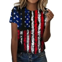 Plus size američka košulja za zastave za žene posade vrat kratkih rukava na vrhu dana neovisnosti tiskani