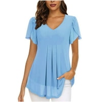 Žene plus veličina Ženska modna šifon pune boje casual V-izrez Petal majica kratkih rukava, svijetlo