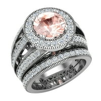Morganitni vjenčani prsten 14k bijeli zlatni halo prstenovi za žene 3. Carat