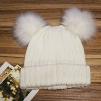 Ženska zimska Chunky Knit Beanie Hat sa dvostrukim krznim pom pom pom ušima