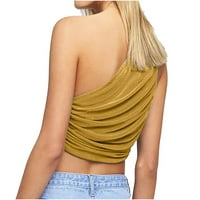 Čvrsta ležerna seksi jedno rame Slim Fit Crop TOP prsluk Radne majice za žene žute veličine XS