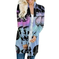 Tking Fashion ženska modna ležerna Halloween Print Srednje dužine Kardanski kaput od jakne - L