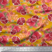 Siamoi Satin Silk tkanina od listova, cvjetni i pamegranat plodovi ispis tkanine uz dvorište široko
