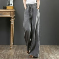 Hlače za žene Trendi ženske trendove pantalone visokog struka Široke noge Solidne hlače u boji sive