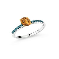 Gem Stone King 0. CT Narančasta crvena madeira citrinski plavi dijamant 10k bijeli zlatni prsten sa žutim zlatnim zubama