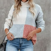 Rollbacks ženska modna turtlenack pleteni džemper s dugim rukavima Patchwork casual spajanje pulover