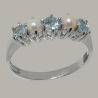 Britanci napravio 9k bijeli zlatni prirodni akvamarin i kultivirani biserni ženski prsten - veličine