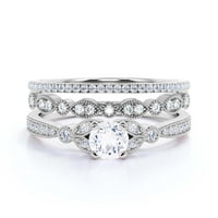 Trio Set 2. Carat Round Cut Diamond Moissite zaručnički prsten, odgovarajući vjenčani pojas u srebru