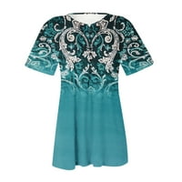 Tklpehg bluze za žene modni casual vintage Basic Tops Ljeto Dugme V-izrez Pleted Tunic Fashion Print