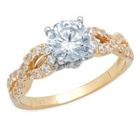 1. CT sjajan okrugli rez Clear Simulirani dijamant 18k žuti bijeli zlatni pasijans sa Accentima prsten