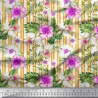 Soimoi Orange Rayon tkanina tropska lista, pruga i cvjetna ispis tkanina sa dvorištem širom