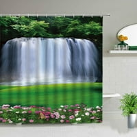 Proljetni pejzažni vodopad šuma zelena livada cvijet Ispis tuš za zavjese set prirodi scena vodootporne zastove u kupaonici
