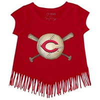 Djevojke Toddler Tiny Turpap Crveni Cincinnati Reds Bejzbol košulje za mišiće Fringe majica