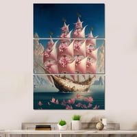 Art DesimanArt nadrealistički brod sa ružičastim cvjetajućim jedrima II obalni brod platno umjetnički otisak - ploče u. Široko u. Visoke - ploče