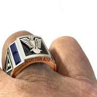 Muški škotski obred 0. Sterling srebrni sintetički safirni masonski prsten