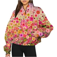 Žene Boho Casual Polu-zip pulover s dugim rukavima Cvjetni tiskani postolje ovratnik slobodno udobne