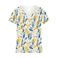 Ljetni proljetni vrhovi za žene Trendy Flower Print T majice Slatki kratki rukav Dressy Casual V izrez