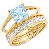 2. CT princeza rez plavi prirodni nebo plavi topaz gem pravi 18k žuto zlato prilagodljivo lasersko graviranje vječno jedinstvena umjetnost deco izjava o ventilaciji godišnjica angažman za brisanje bridalnih prstenasta set za brisalni prsten set za brisalni prsten set sa 5,5