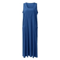 Ljetni haljini džepovi za vrat Ležerne duge haljine Dnevna haljina s punim bojama Blue haljina m