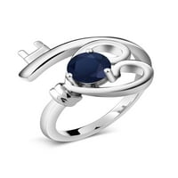 Gem Stone King 0. CT Round Blue Sapphire Sterling srebrni prsten za srce