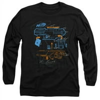 Trevco Nerf & Deconstructed Nerf Gun-dugih rukava 18 - Odrasla majica, crna - mala