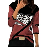 Žene Leopard Print Okrugli vrat Patchwork Pulover dugih rukava majica