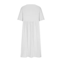 Bazyrey mini haljine za ženske casual haljine ženski okrugli vrat labavi kratki rukav A-line barut bijeli