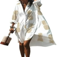 Ženska košulja za suncokret od suncokreta haljine slobodne praznike Midi haljina s dugim rukavima Havajska