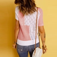 Bluuses Ženski ljetni okrugli vrat Blokiranje boje Knit šuplje majica kratkih rukava Top Pink L