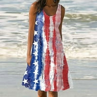 Ljetne haljine za žensku haljinu bez rukava ruffleed tenk plaže za sunčanje Dan nezavisnosti ženske