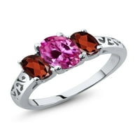Gem Stone King Sterling Silver Pink kreirao je safir i crveni granat za filigranski stil kamenog prstena za žene