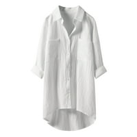 Moonker Womens Tops košulje za žene dugih rukava dolje majica TOP TOP LINEN Bluze 3xl bijeli