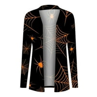 Yubatuo ženske jesenje kardigan za žene Halloween Print s dugih rukava s prednjim kardiganom gornje lagane modne casual kaputi za žene crne 5xl