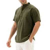 Muške ljetne pamučne košulje Lood Fit Solid Color Dugme Tlak kratkih rukava Pulover Top prozračivo brzo