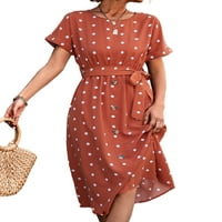 Niveer Ženski kratki rukav Polka Dot Wrap mini haljina dame Ljeto za odmor Casual Flared Midi haljina